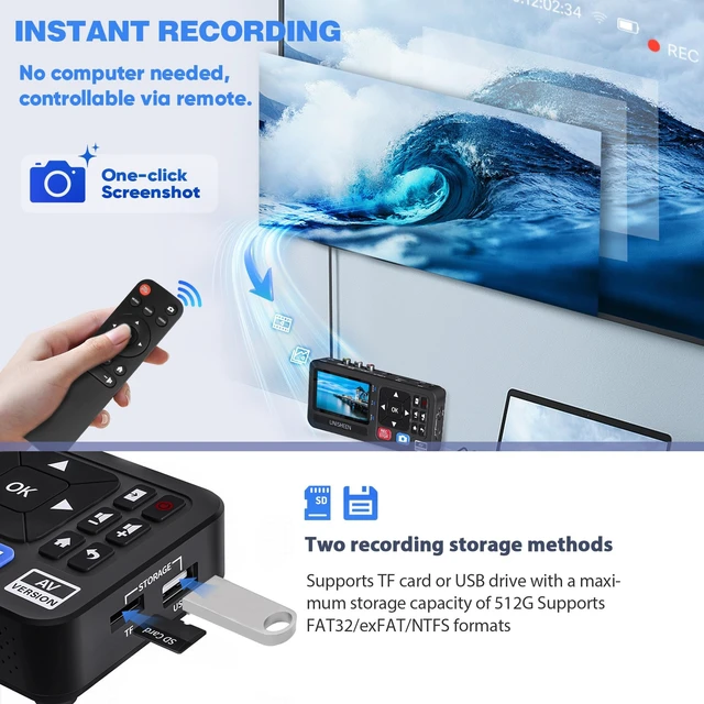 Alt view image 3 of 5 - HGEVFL VHS to Digital Converter with 3" Display, AV & HDMI Video Capture Device, VCR to Digital Recorder for VHS Tapes, Hi8, Mini DV, DVD, Camcorders, Gaming, TV Box USB/TF Storage-Black