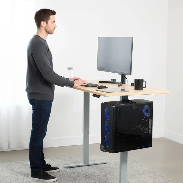 Alt view image 3 of 5 - Under Desk Leg PC Mount,Adjustable Height and Width,CPU Holder Under Desk Table Beam PC Mount Bracket Computer Tower Wall and Under Counter Holder