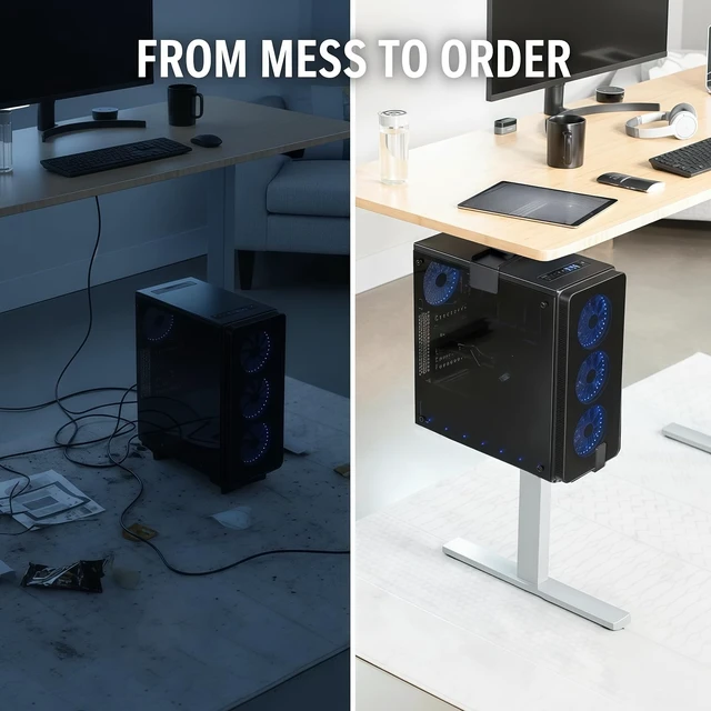 Alt view image 4 of 5 - Under Desk Leg PC Mount,Adjustable Height and Width,CPU Holder Under Desk Table Beam PC Mount Bracket Computer Tower Wall and Under Counter Holder