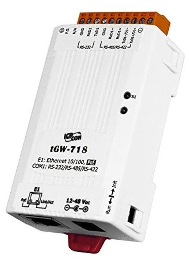 Main image of ICP DAS tGW-718 Tiny Modbus TCP to Modbus RTU/ASCII Gateway with PoE and 1 RS-232/422/485 Port (RoHS)