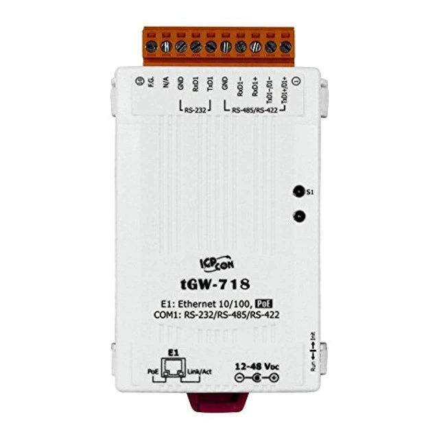 Alt view image 3 of 5 - ICP DAS tGW-718 Tiny Modbus TCP to Modbus RTU/ASCII Gateway with PoE and 1 RS-232/422/485 Port (RoHS)