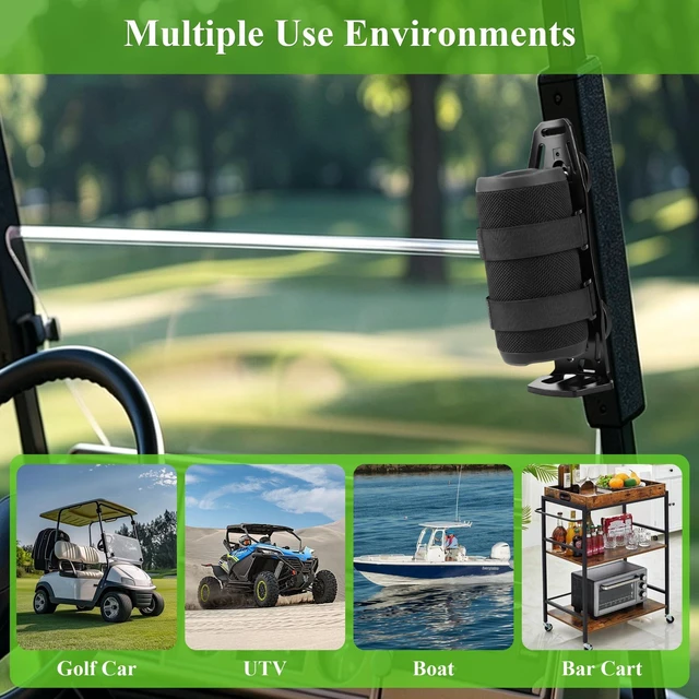 Alt view image 4 of 5 - ellrkr Magnetic Speaker Mount with Adhesive Metal Plates - Adjustable Strap Holder for Golf Cart, UTV, ATV, Boat ^^ Fits JBL Charge 5/6, Flip 5/6/7 ^^ Universal Fit for Non-Magnetic Surfaces