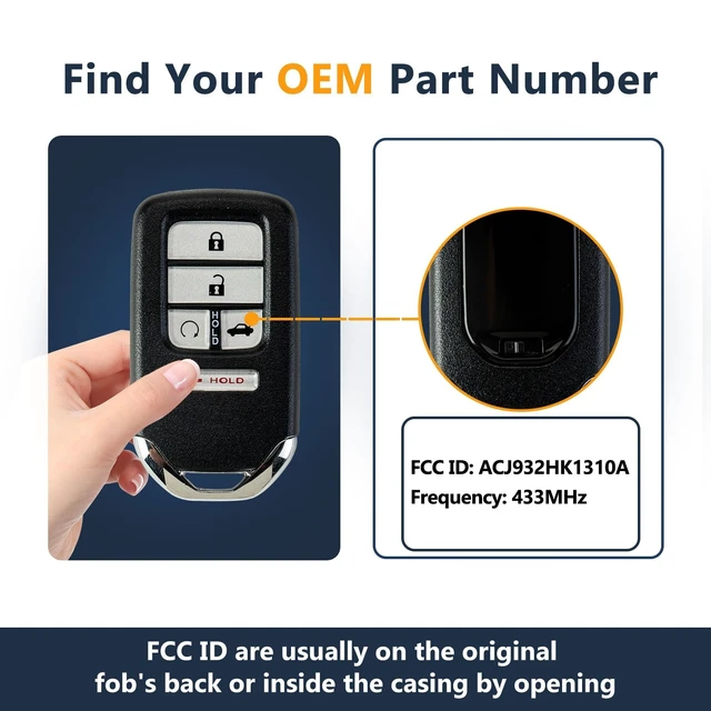 Alt view image 3 of 5 - RemoteMatch Car Key Fob Replacement Keyless Entry Remote for 2016 2017 Honda Accord 5-Button Smart Key FCC ID: ACJ932HK1310A(2 Pack)