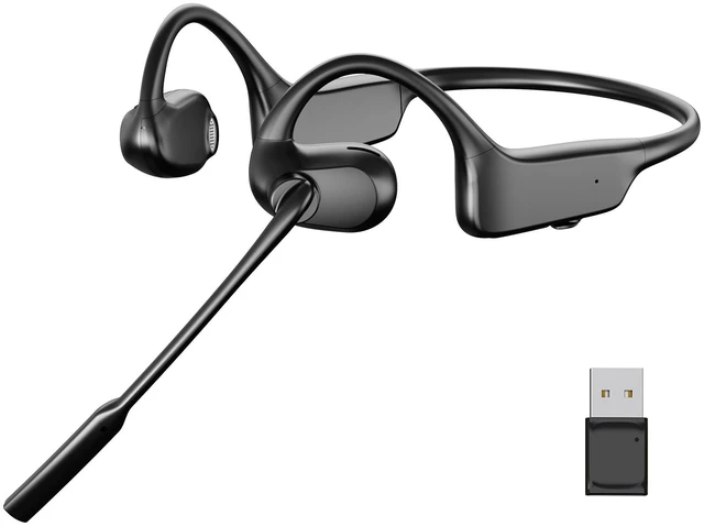 Main image of Open Ear Wireless Bluetooth Headset with USB Dongle for PC, AI Noise Cancelling Mic, Air Conduction Headphones with Microphone Boom, Bluetooth 5.3 Headset for Call Office Remote Work Sports Dri
