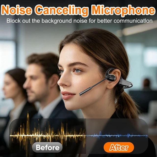 Alt view image 2 of 5 - Open Ear Wireless Bluetooth Headset with USB Dongle for PC, AI Noise Cancelling Mic, Air Conduction Headphones with Microphone Boom, Bluetooth 5.3 Headset for Call Office Remote Work Sports Dri