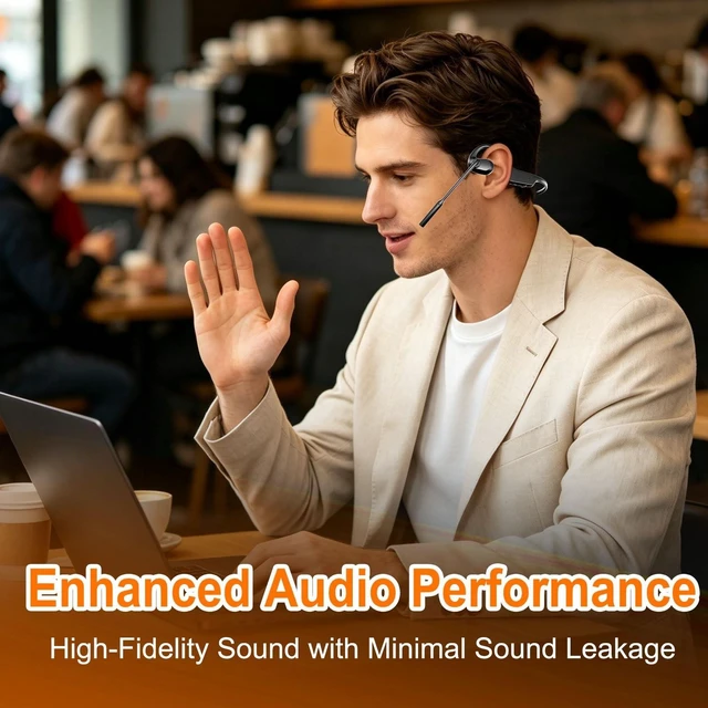 Alt view image 5 of 5 - Open Ear Wireless Bluetooth Headset with USB Dongle for PC, AI Noise Cancelling Mic, Air Conduction Headphones with Microphone Boom, Bluetooth 5.3 Headset for Call Office Remote Work Sports Dri