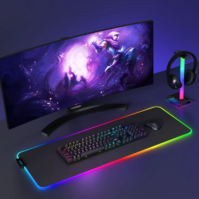 Alt view image 3 of 5 - Hcman Headphone Stand Gaming Headset Holder RGB PC Gaming Accessories for Desk, Cool LED Headset Stand with 2 USB Charger for Gamer, Black