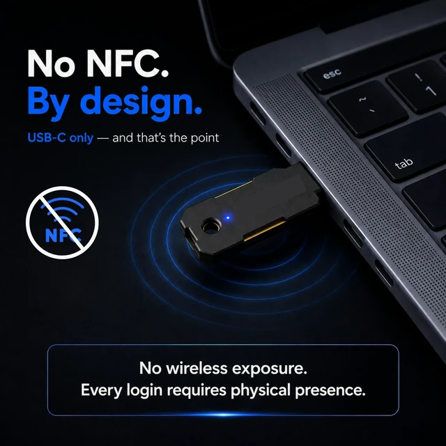 Alt view image 4 of 5 - ATLKey USB-C Security Key for Passkey & 2FA, FIDO2/U2F Certified with 3-Side Touch & Multi-Color LED, Stores 100 Passkeys, Phishing-Resistant Login for Google, Microsoft, Apple & More, IP68 Wa
