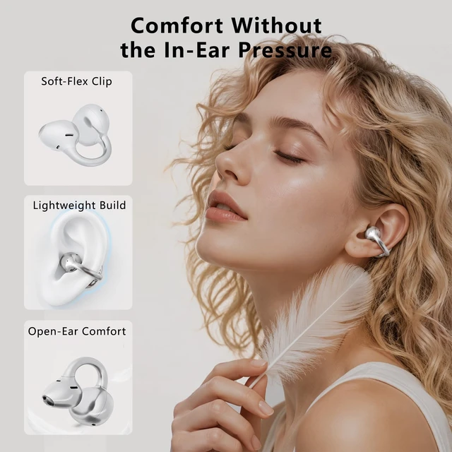 Alt view image 3 of 5 - UDFINE Open Ear Earbuds, Clip-on semi-Open Design fits All Ear Shapes, Lightweight Wireless Headphones with ENC Noise Cancellation, Bluetooth 6.0, IPX5 Waterproof, FlexClip (White)