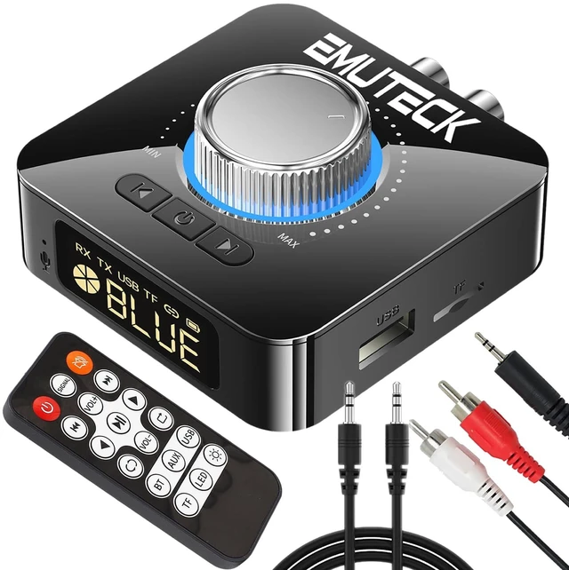 Main image of EMUTECK Bluetooth 6.0 Transmitter Receiver with Display, 5-in-1 Bluetooth Audio Adapter for TV PC Car Speaker Headset Home Stereo Music Streaming System, Support 3.5mm AUX/RCA/USB/TF Card Output
