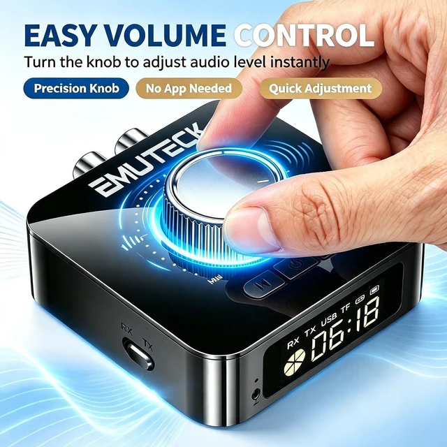 Alt view image 3 of 5 - EMUTECK Bluetooth 6.0 Transmitter Receiver with Display, 5-in-1 Bluetooth Audio Adapter for TV PC Car Speaker Headset Home Stereo Music Streaming System, Support 3.5mm AUX/RCA/USB/TF Card Output