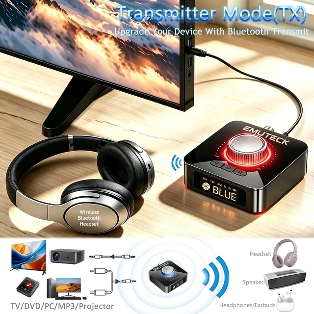Alt view image 5 of 5 - EMUTECK Bluetooth 6.0 Transmitter Receiver with Display, 5-in-1 Bluetooth Audio Adapter for TV PC Car Speaker Headset Home Stereo Music Streaming System, Support 3.5mm AUX/RCA/USB/TF Card Output