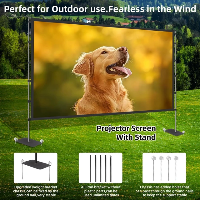 Alt view image 3 of 5 - 120 inch Outdoor Projector Screen with Stand, Portable Projector Screen