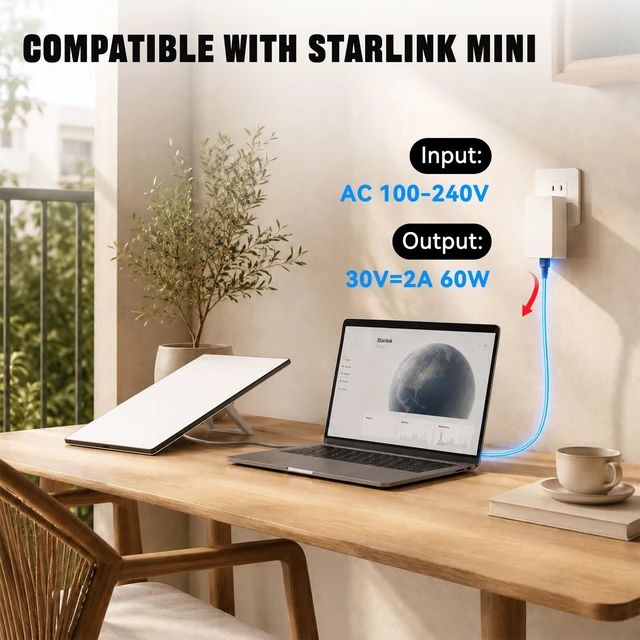 Alt view image 4 of 5 - Starlink Mini Power Supply, 60W AC-DC Adapter, Portable Wall Charger