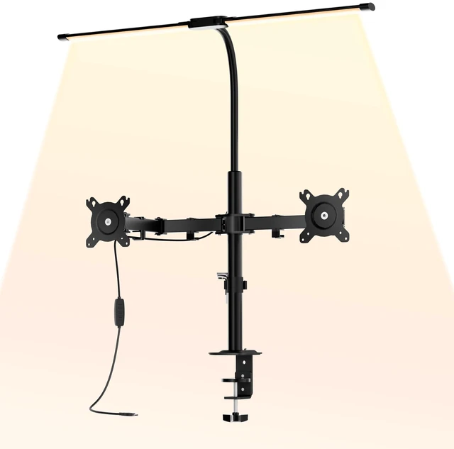 Main image of ZUAVIALA Dual Monitor Stand with LED Desk Lamp,Dual Monitor Mount for Desk Holds up to 30 Inches Screens, Supports 19.84 lbs per Monitor Arm, Swivel, Rotate and Tilt 2 Monitor Desk Mount