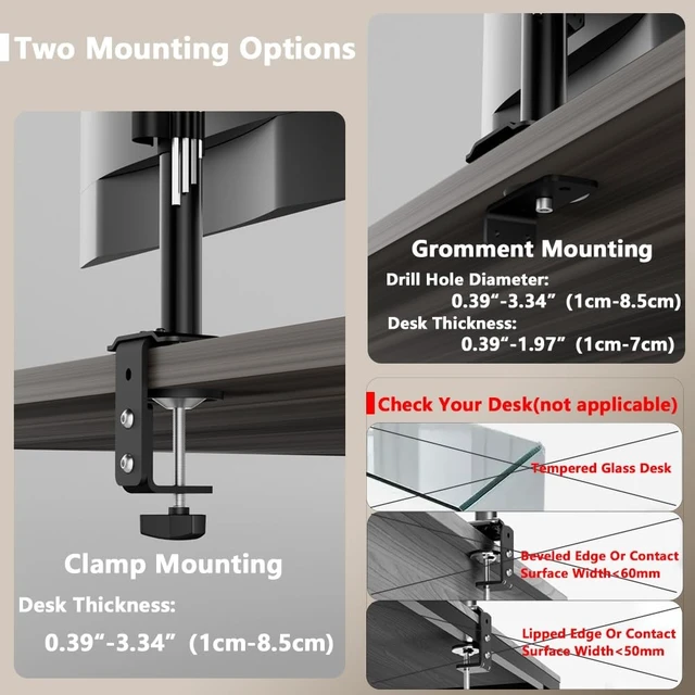 Alt view image 5 of 5 - ZUAVIALA Dual Monitor Stand with LED Desk Lamp,Dual Monitor Mount for Desk Holds up to 30 Inches Screens, Supports 19.84 lbs per Monitor Arm, Swivel, Rotate and Tilt 2 Monitor Desk Mount