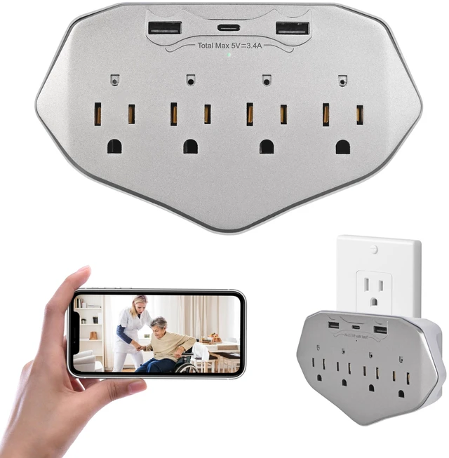 Main image of CLAquaXL 1080P WiFi Wall Outlet Camera with 45W Fast Charging, 4 AC Outlets, USB-C & USB-A Charging Ports, Remote Viewing Security Camera with Loop Recording, No Night Vision