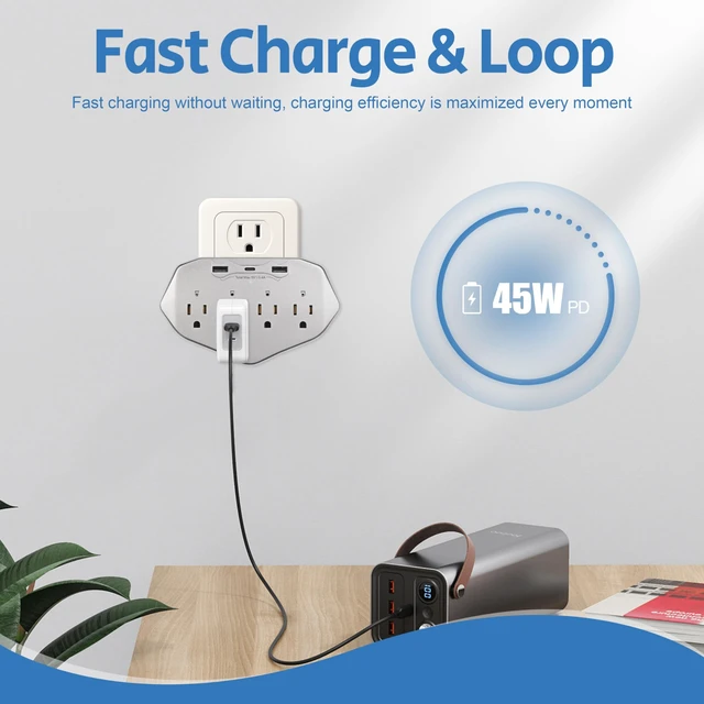 Alt view image 2 of 5 - CLAquaXL 1080P WiFi Wall Outlet Camera with 45W Fast Charging, 4 AC Outlets, USB-C & USB-A Charging Ports, Remote Viewing Security Camera with Loop Recording, No Night Vision