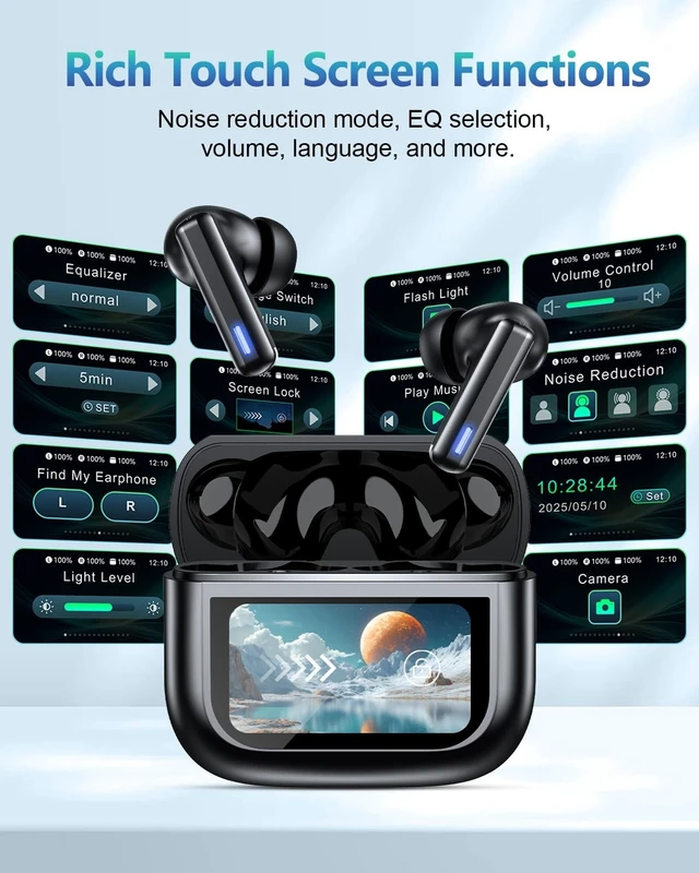 Alt view image 3 of 5 - ZIUTY Wireless Earbuds Bluetooth Headphones, ANC/ENC Noise Cancelling, Ear Buds with Multifuntional Touch Screen, 40H Stereo Sound for Sports, IPX7 Clear Calls, 5 EQ for iOS Android (Obsidian)