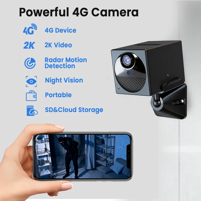 Alt view image 2 of 5 - 4G LTE Security Camera No WiFi Needed, Cellular Indoor Camera with SIM Card Slot, 2K QHD Wireless Camera, Motion Detection Alerts, Long Battery Life, Portable Camera for Home, Car, Trail Securi
