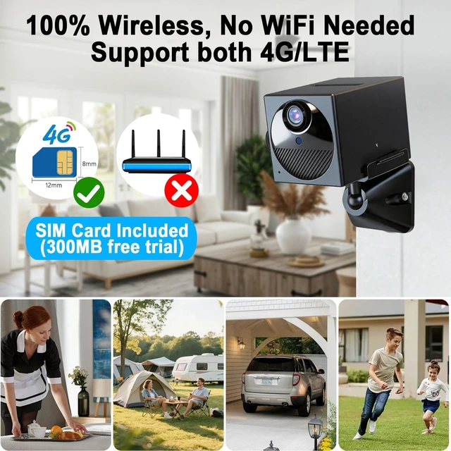 Alt view image 4 of 5 - 4G LTE Security Camera No WiFi Needed, Cellular Indoor Camera with SIM Card Slot, 2K QHD Wireless Camera, Motion Detection Alerts, Long Battery Life, Portable Camera for Home, Car, Trail Securi