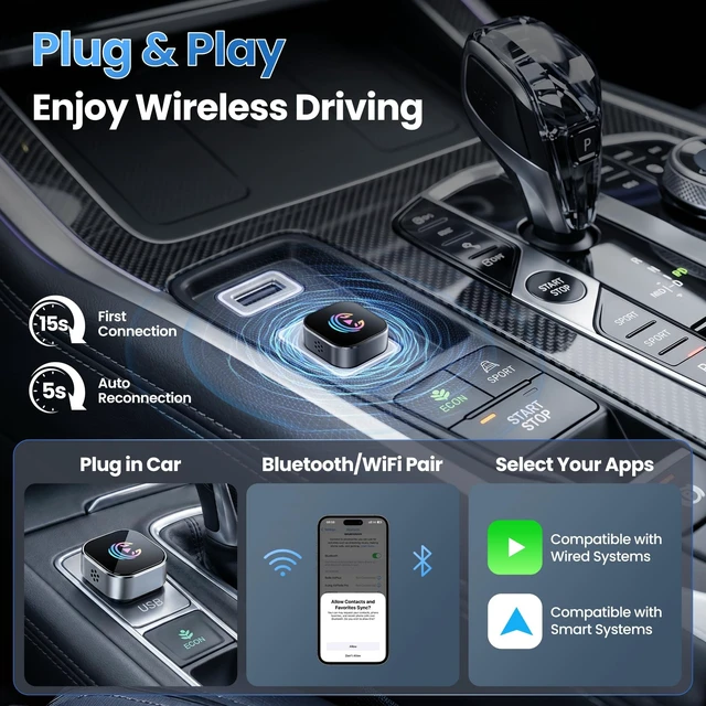 Alt view image 4 of 5 - Wireless CarPlay Adapter & Android Auto Wireless Adapter, Stable Connection