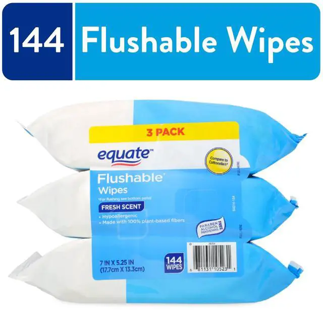 Main image of Equate Flushable Wet Wipes, Fresh Scent, 144 Wipes, 3 Pack