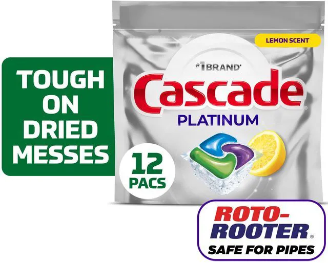 Main image of Cascade Platinum Dishwasher Pods, Lemon Scent, 12 Count, Automatic Dishwasher Detergent Soap for Household Dish Cleaning