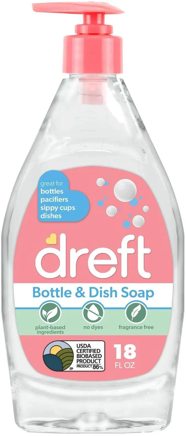 Main image of Dreft PlantDerived Liquid Dish Soap & Dishwashing Detergent, Fragrance Free, For Baby Bottles, Baby Essentials, 18 fl oz, Gentle Safe Baby FeedingItem Cleaner
