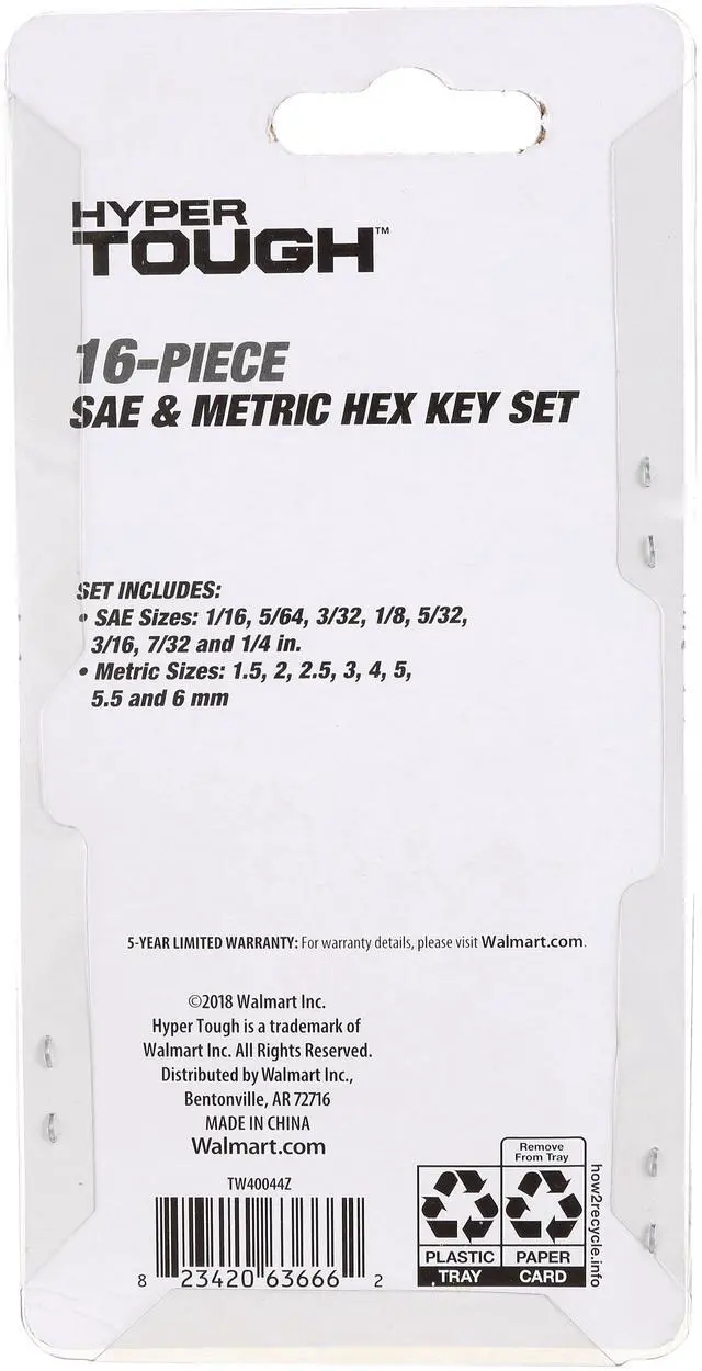 Alt view image 3 of 5 - Hyper Tough 16Piece Hex Key Set, 8 SAE & 8 Metric Sizes, Allen Wrench Assortment for Household & Repair Projects