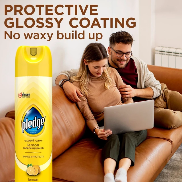 Alt view image 3 of 6 - Pledge Expert Care Wood Polish Aerosol, Shines and Protects Wood Surfaces, Lemon Enhancing Scent, 9.7 oz, Furniture Care Spray