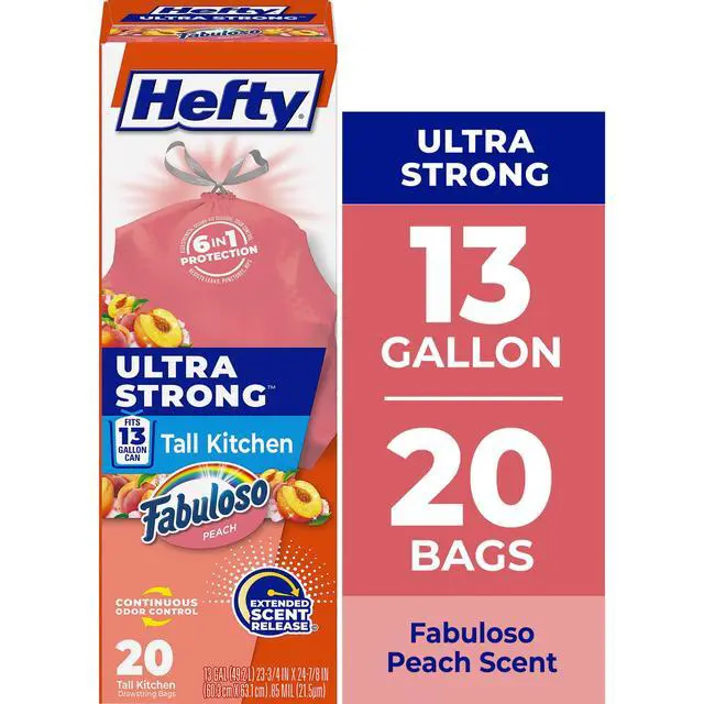 Alt view image 4 of 7 - Hefty Ultra Strong 13 Gallon Tall Kitchen Trash Bags, Peach, Fabuloso Peach Scent, 20 Count, HeavyDuty Disposable Garbage Bags