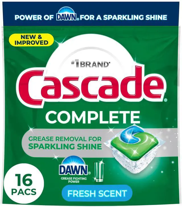 Main image of Cascade Complete Action Pacs Dishwasher Detergent, Fresh Scent, 16 Count, PreMeasured Dishwasher Pods for Automatic Dishwashing