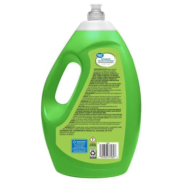 Alt view image 4 of 6 - Great Value Liquid Dish Washing Detergent, Limon/Lime, 90 fl oz