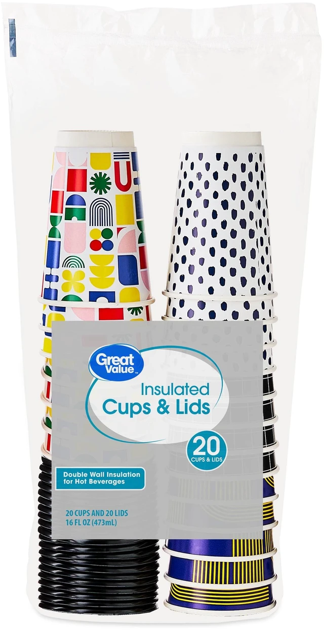 Alt view image 3 of 6 - Insulated Hot Paper Cups with Lids, 16 oz, 20 Count, Great Value