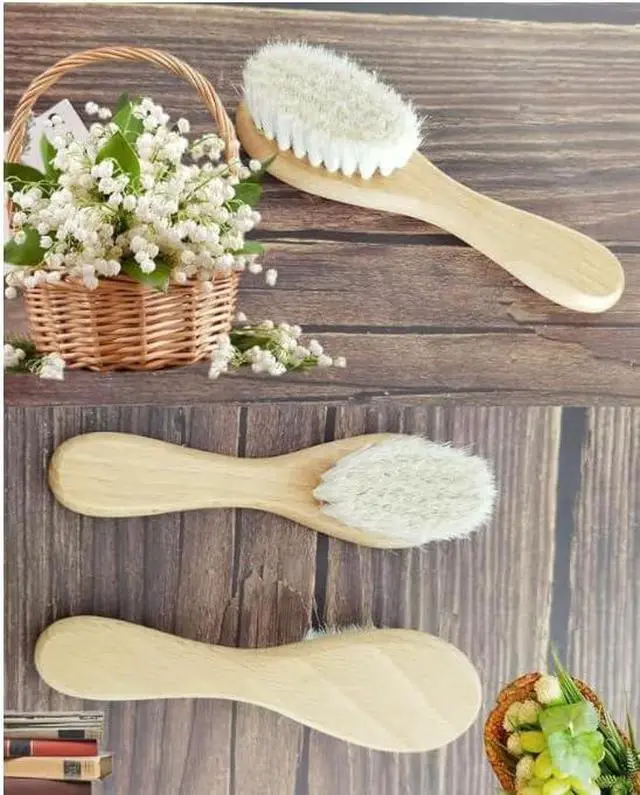 Alt view image 3 of 5 - Baby Hair Brush and Purple Cradle Cap Brush Set for Newborns and Toddlers, Wooden Baby Hair Brush Set with Soft Goat Bristle, Baby Hair Care Kit 2PCS