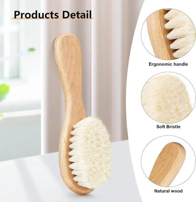 Alt view image 2 of 5 - Baby Hair Brush and Purple Cradle Cap Brush Set for Newborns and Toddlers, Wooden Baby Hair Brush Set with Soft Goat Bristle, Baby Hair Care Kit 2PCS