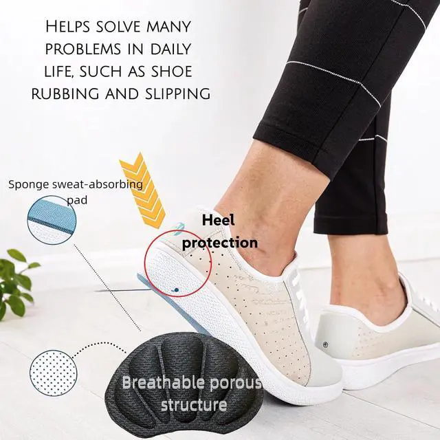 Alt view image 3 of 5 - Back of Heel Cushion Inserts, Mesh Self-Adhesive Grips Pads, Reusable Adhesive Heel Guards Liners for Boots, Loose Shoes Too Big, Improve Shoe Fit for Women Men 8 Pcs - Black