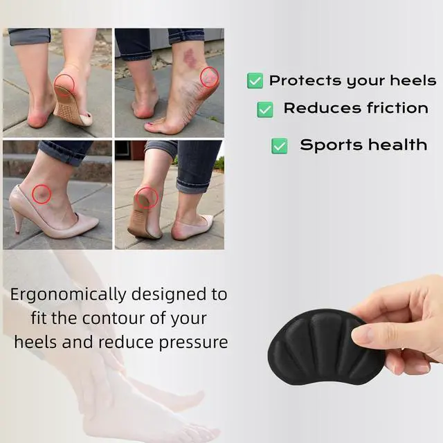 Alt view image 2 of 5 - Back of Heel Cushion Inserts, Mesh Self-Adhesive Grips Pads, Reusable Adhesive Heel Guards Liners for Boots, Loose Shoes Too Big, Improve Shoe Fit for Women Men 8 Pcs - Black