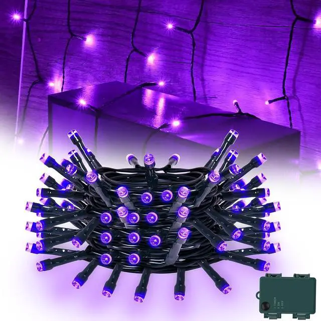 Alt view image 3 of 5 - cshare Purple String Lights Battry Operated with Timer Waterproof, Halloween String Lights for Outside 16.4ft 50LED Indoor Outdoor Halloween Decorations Garland Party Patio Garden Yard Pathway
