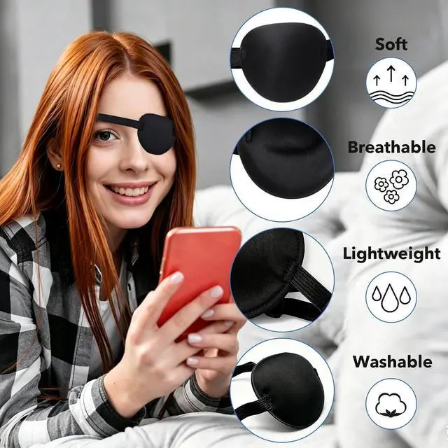Main image of enttgo Eye Patch,2Pcs Eye Patches for Adults,Adjustable Lazy Piratel Eye Patch for Left or Right Eyes, Reusable Eye Cover for Cosplay Pirate Costume