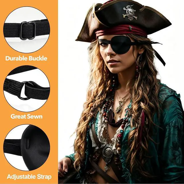 Alt view image 5 of 5 - enttgo Eye Patch,2Pcs Eye Patches for Adults,Adjustable Lazy Piratel Eye Patch for Left or Right Eyes, Reusable Eye Cover for Cosplay Pirate Costume