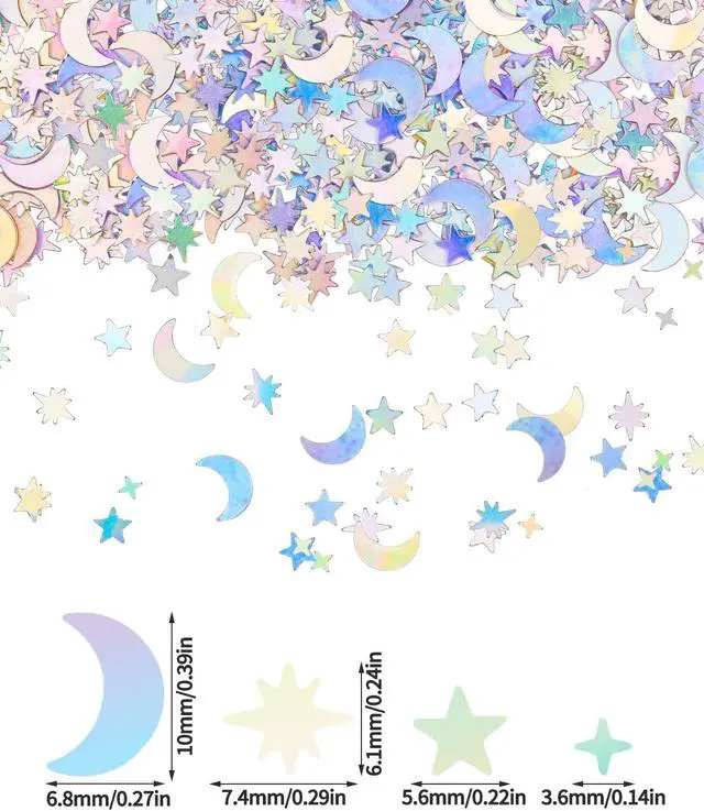 Alt view image 2 of 4 - 4000 Pcs Star Confetti, Glitter Confetti, Holographic Metallic Star Glitter, Holographic Moon for Party Decorations, Wedding, Birthday, Festival, DIY, Unicorn Theme, Silver, 10mm