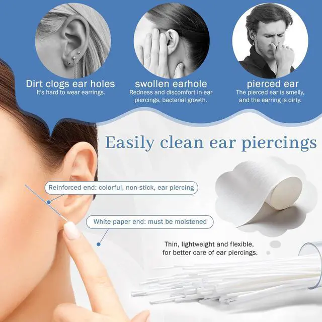 Alt view image 5 of 7 - Ear Piercing Cleaner 300pcs 5 Colors Disposable Piercing Cleaning Floss Ear Care Cleaning Tool for Women Men