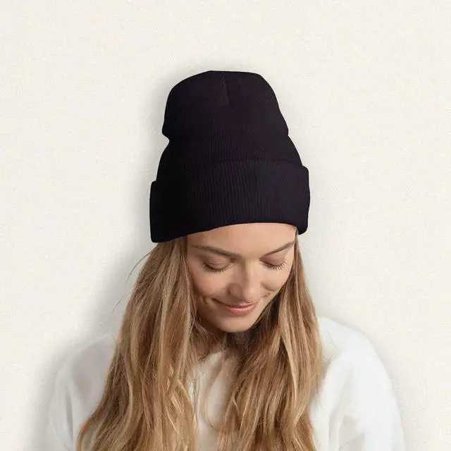 Alt view image 6 of 7 - Custom Knit Cuffed Beanie Hat with Your Own Image Text Logo