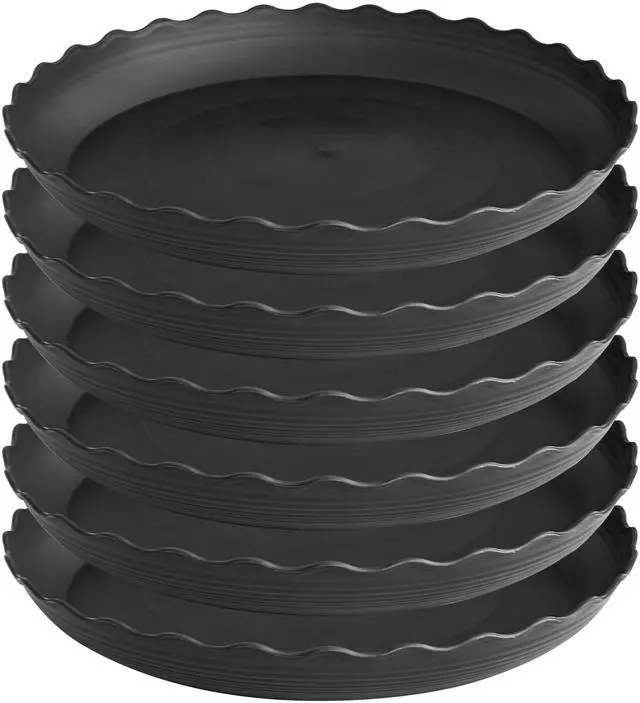 Main image of 6-Pack Plant Saucers, 6 Inch Heavy Duty No Holes Plastic Plant Trays for Indoor, Black