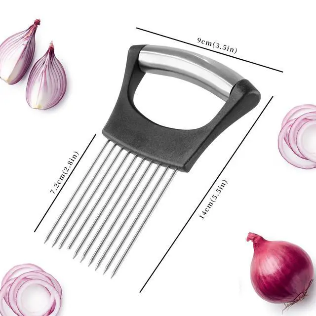 Alt view image 6 of 7 - Mumulo Stainless Steel Onion Slicer - Onion Cutter for Slicing and Storing Onions, Tomatoes, Eggs, Vegetables, with Protective Cover, Dishwasher Safe, Black
