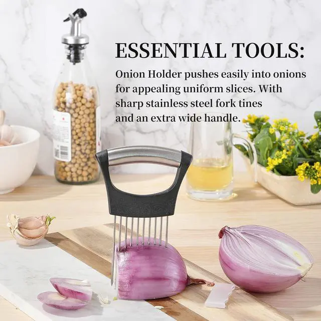 Alt view image 2 of 7 - Mumulo Stainless Steel Onion Slicer - Onion Cutter for Slicing and Storing Onions, Tomatoes, Eggs, Vegetables, with Protective Cover, Dishwasher Safe, Black