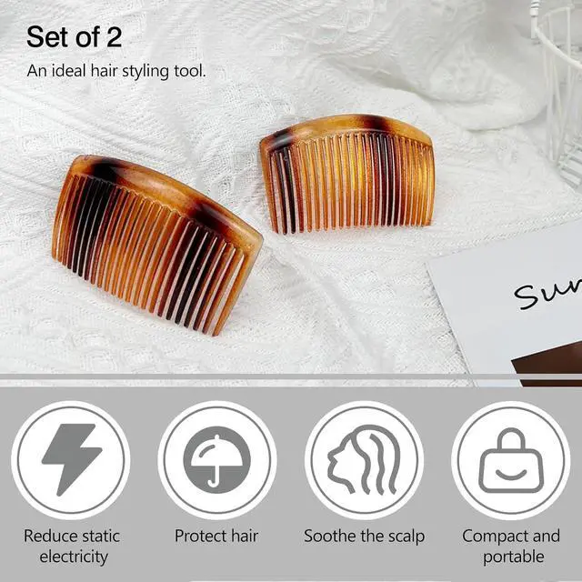 Alt view image 2 of 7 - 2-Pack Tortoiseshell Curved Side Comb, 3.23-Inch Strong Hold Comb for All Hair Types, Perfect for Bun and Updo Styling, Elegant Women's Hair Accessories