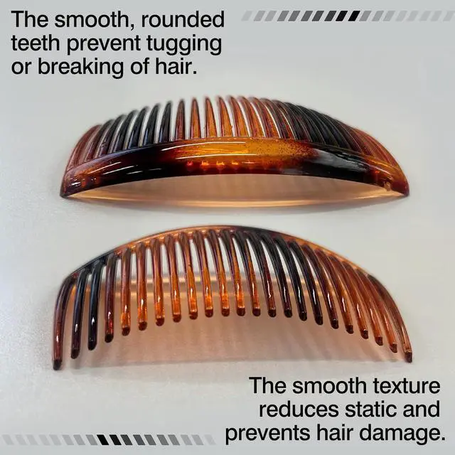 Alt view image 4 of 7 - 2-Pack Tortoiseshell Curved Side Comb, 3.23-Inch Strong Hold Comb for All Hair Types, Perfect for Bun and Updo Styling, Elegant Women's Hair Accessories